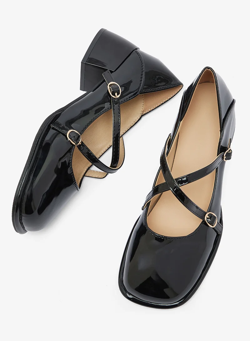 Ginger Black Strap Detail Block Heel Mary Janes for Women | Best Price UAE
